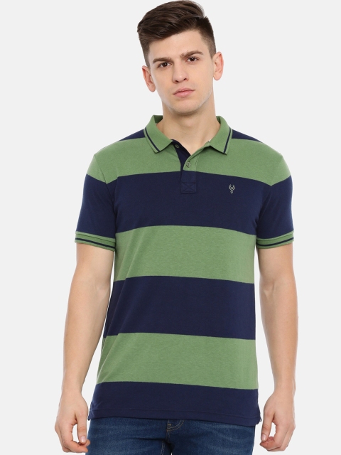 

Classic Polo Men Navy Blue & Green Striped Polo Collar T-shirt