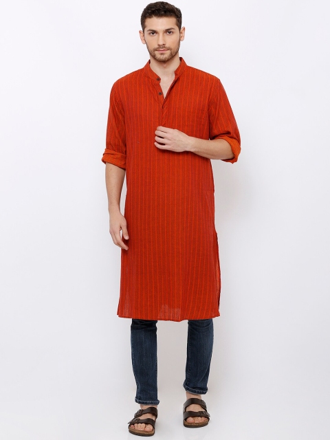 

SALWAR STUDIO Men Red Striped Handloom Kurta