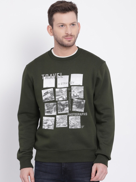 

t-base Men Olive Green & Grey Printed Sweatshirt
