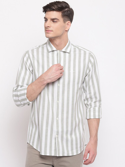 

GANT Men Off-White & Grey Slim Fit Striped Casual Shirt