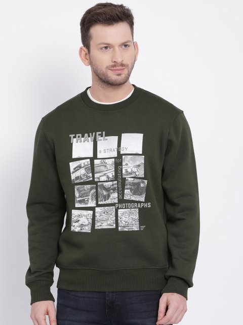 

t-base Men Olive Green & Grey Printed Sweatshirt