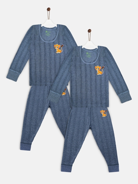 

YK Basics Kids Pack Of 2 Blue Striped Thermal Sets