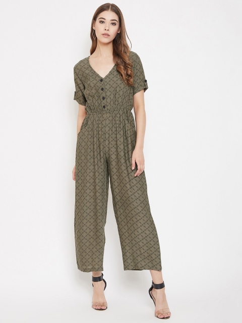 

LUCERO Women Olive Green Self Design Basic Jumpsuit