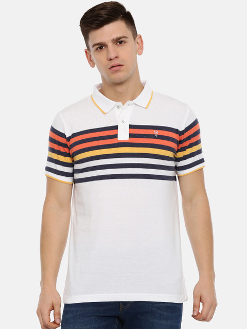 

Classic Polo Men Off-White & Black Striped Polo Collar Slim Fit T-shirt