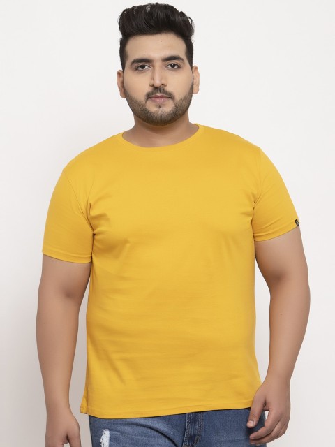 

Rodzen Men Mustard Yellow Solid Round Neck T-shirt