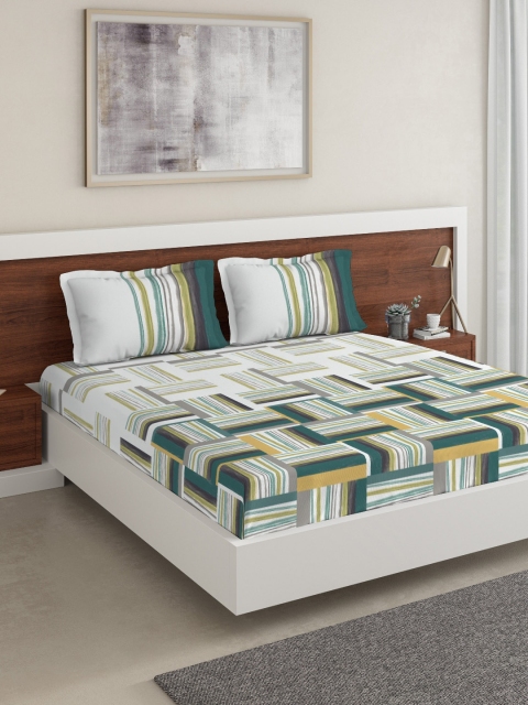 

DDecor Green & White Geometric 150 TC Cotton 1 King Bedsheet with 2 Pillow Covers