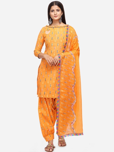 

SHAVYA Orange Cotton Blend Unstitched Dress Material