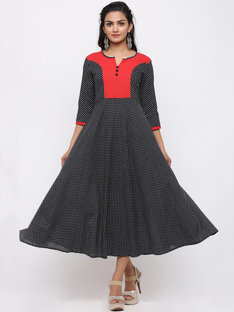 

FABRIC FITOOR Women Black & White Printed A-Line Dress