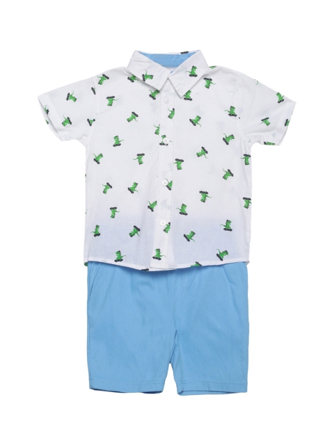 

FLENZA Boys White & Blue Printed Shirt with Shorts