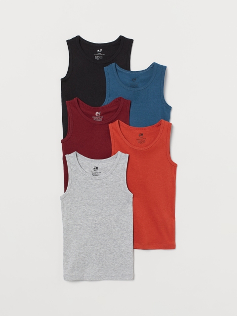

H&M Boys Pack Of 5 Solid Round Neck T-shirts, Red