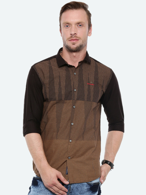 

WITH Men Brown & Black Slim Fit Printed Casual Shirt