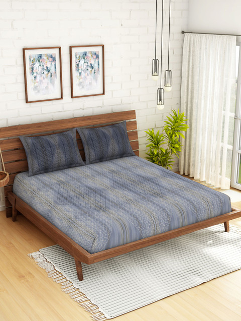 

SPACES Grey Geometric 210 TC Cotton 1 King Bedsheet with 2 Pillow Covers