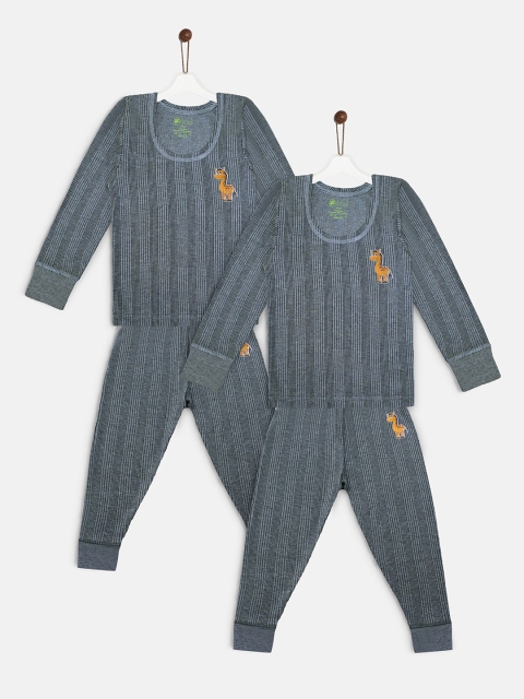 

YK Basics Kids Pack Of 2 Grey Striped Thermal Sets