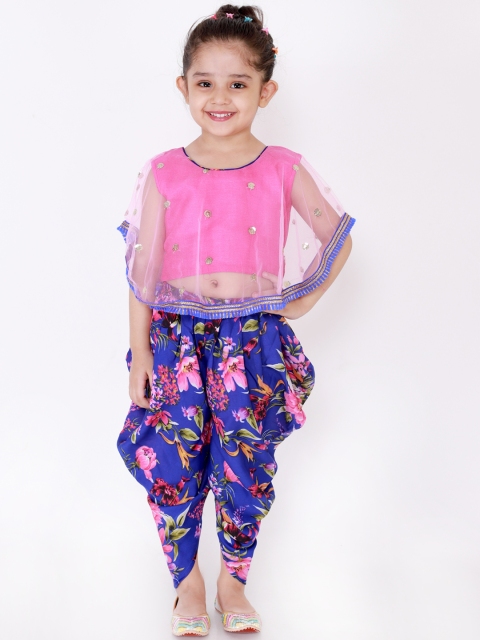 

KID1 Girls Pink & Blue Embroidered Top with Dhoti Pants