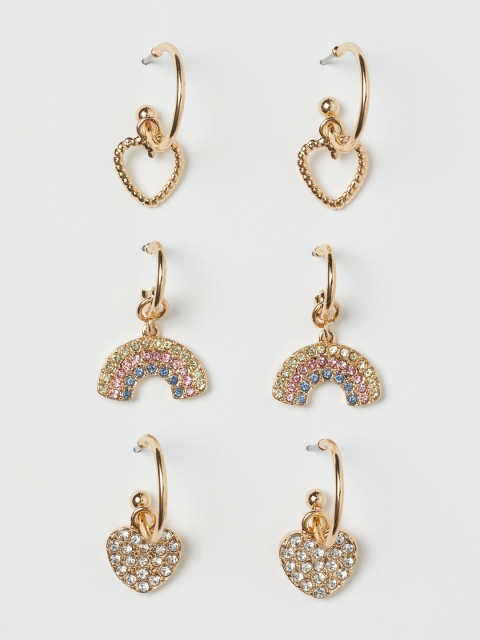 

H&M Multicoloured 3 Pairs Hoop Earrings, Multi