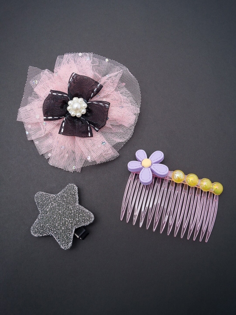

Golden Peacock Girls Multicoloured & Pink Set of 3 Lace Hair Accessory Set, Multi
