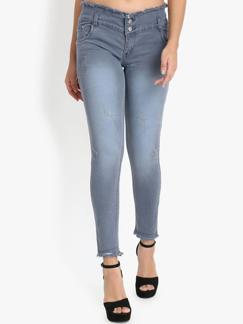 

Perfect Outlet Women Grey Skinny Fit High-Rise Low Distress Jeans