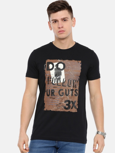 Classic Polo Men Black Printed Round Neck T-shirt