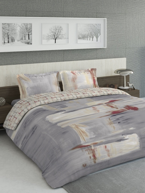 

DDecor Grey & Beige Printed Double King Bedding Set