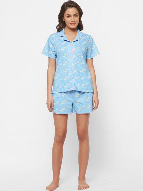 

Mystere Paris Women Blue Printed Night suit