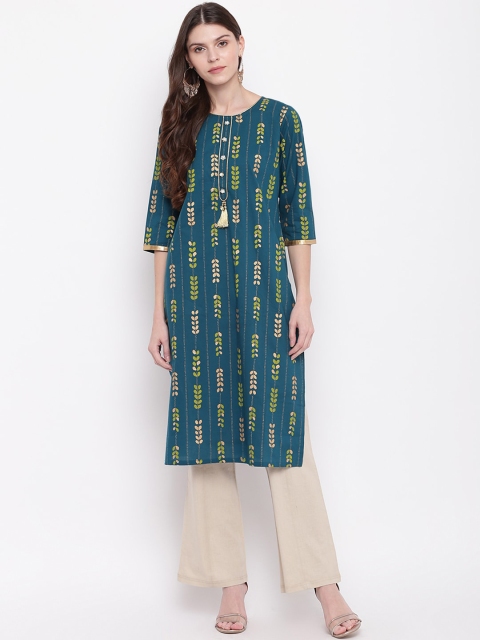 Napra Women Teal Green Printed Straight Kurta