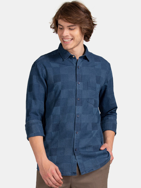 

True Blue Men Navy Blue Slim Fit Self Design Casual Shirt