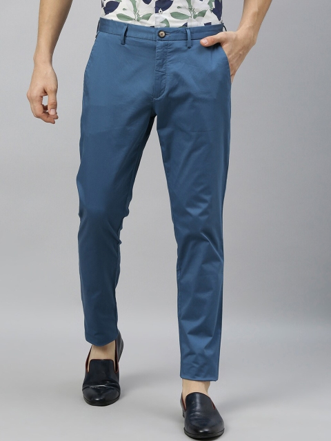 

RARE RABBIT Men Blue Solid Regular Trousers