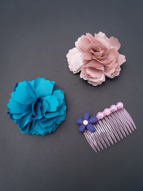 

Golden Peacock Girls Pink & Blue Set of 3 Embellished Hair Accessory Set