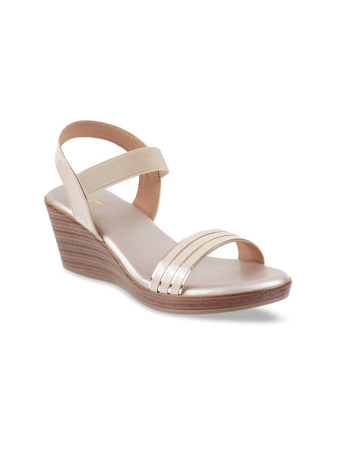

Mochi Women Beige & Gold-Toned Solid Sandals