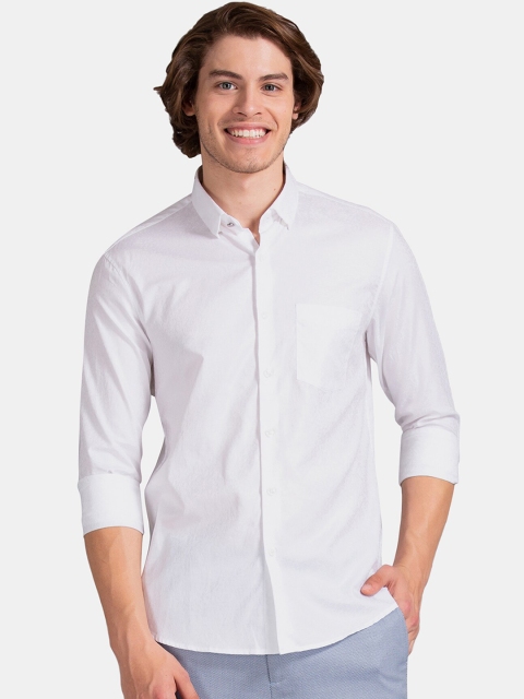 

True Blue Men White Slim Fit Solid Jacquard Casual Shirt