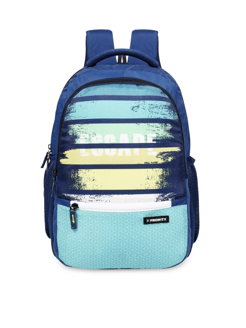 

Priority Unisex Navy Blue & Sea Green Graphic Backpack