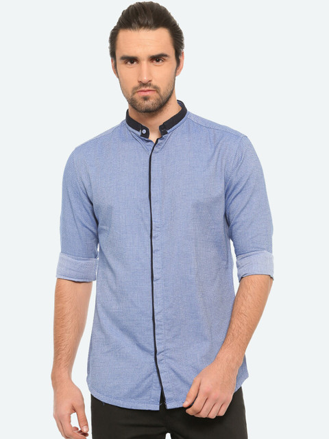 

WITH Men Blue Slim Fit Checked Casual Shirt