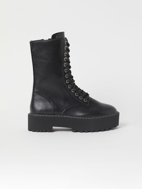 

H&M Women Black Solid High-Top Platform Heeled Boots