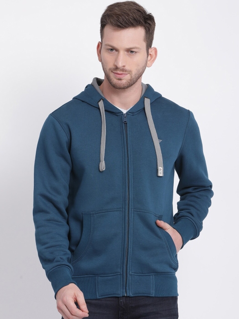 

t-base Men Navy Blue Solid Hooded Sweatshirt