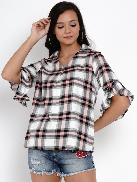 

Latin Quarters Women White Checked Top