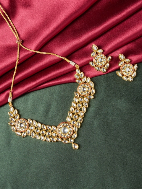 

GloBox By ZeroKaata Gold-Plated White Kundan-Studded Handcrafted Jewellery Set