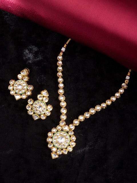 

GloBox By ZeroKaata Gold-Plated White Kundan-Studded Handcrafted Jewellery Set