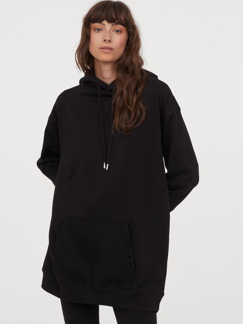 

H&M Women Black Solid Long Hoodie