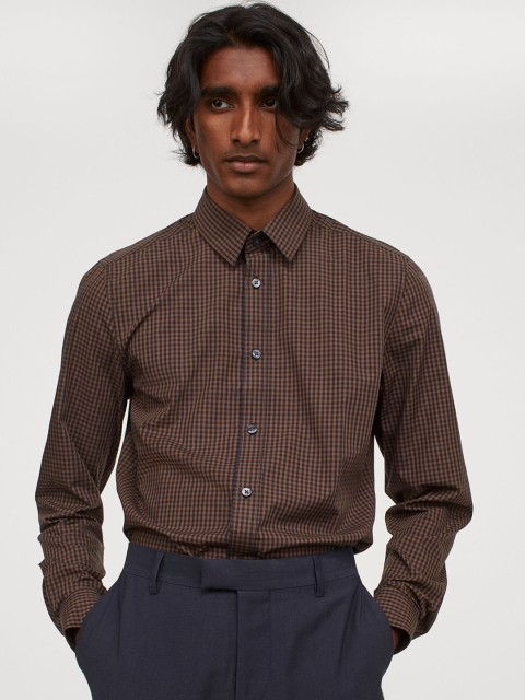 

H&M Men Brown Easy-Iron Shirt Slim Fit