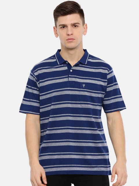

Classic Polo Men Navy Blue & Grey Striped Polo Collar T-shirt