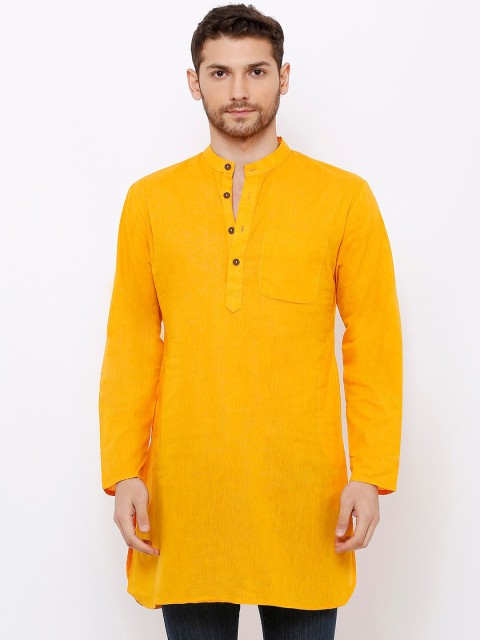 

SALWAR STUDIO Men Yellow Solid Straight Kurta