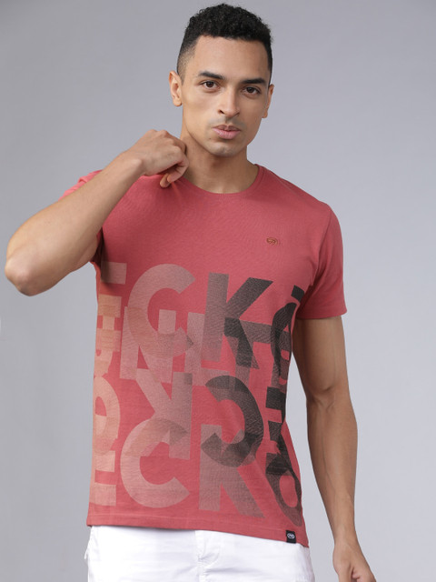 

Ecko Unltd Men Coral Pink Printed Round Neck T-shirt