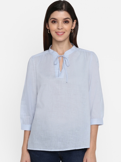 

Mode by Red Tape Women Blue Solid Pure Cotton Top