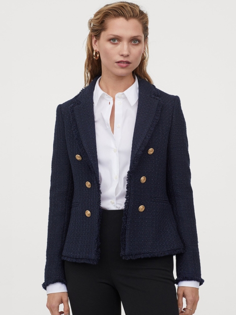 

H&M Women Blue Textured Wool-Blend Jacket