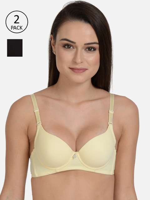 

mod & shy Beige & Black Pack of 2 Solid Non-Wired Non Padded T-shirt Bra MS15966, Yellow