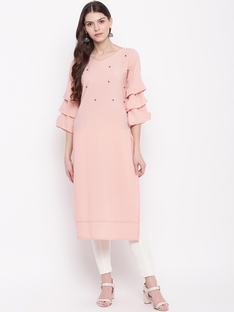

Napra Women Peach Solid Beaded Straight Kurta