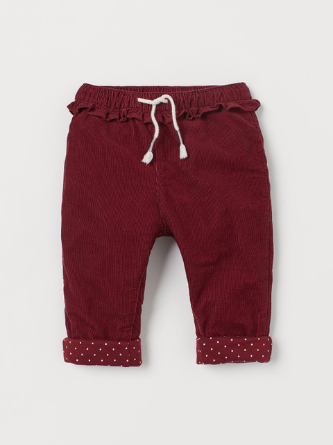 

H&M Girls Maroon Solid Lined Corduroy Trousers