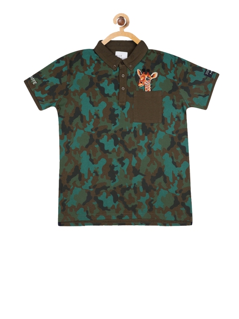 

Blue Giraffe Boys Green & Brown Camo Printed Polo Collar T-shirt