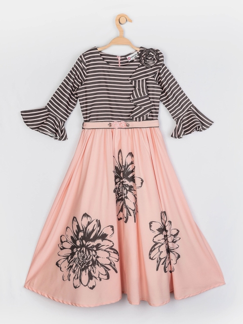 

Peppermint Girls Peach-Coloured Striped Fit and Flare Dress