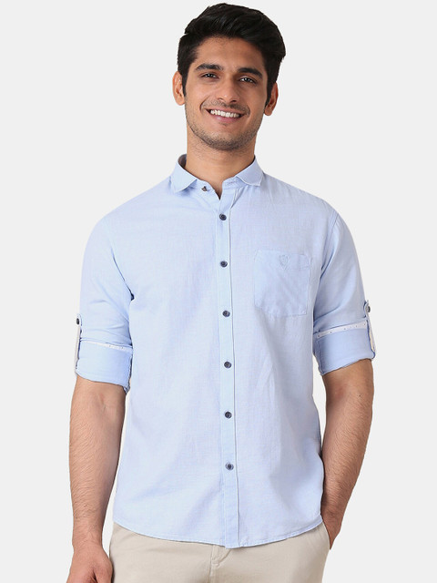 

True Blue Men Blue Slim Fit Solid Casual Shirt